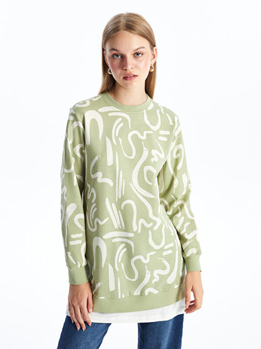 Bisiklet Yaka Desenli Kad?n Sweatshirt Tunik