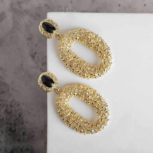 Серьги ассорти «Море», овал, чёрные в золоте