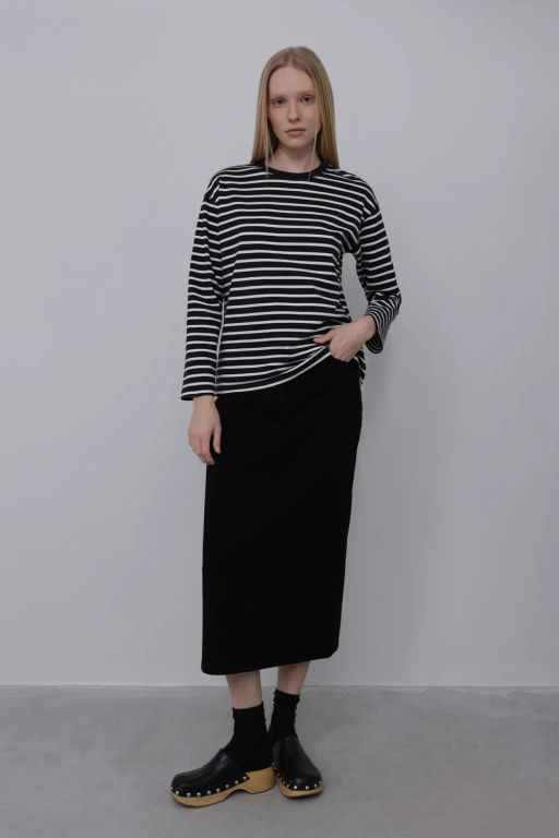 Черно-белый лонгслив в горизонтальную полоску - Incity фото 2