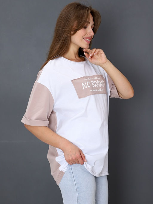 Футболка Женская Оверсайз No Brand цвет бежевый - Амавес-текстиль фото 7