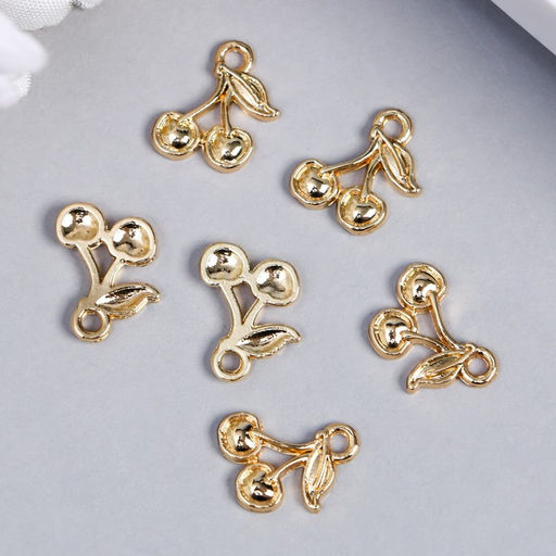 Цена за 6 шт. Декор для творчества металл «Две вишенки», под золото, 1.3×1.2 см