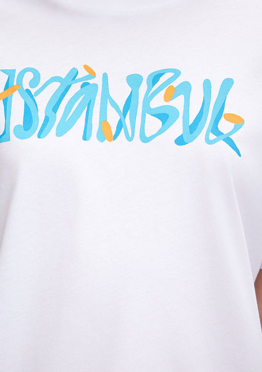 Istanbul Bask?l? Beyaz Tisort - Mavi фото 6