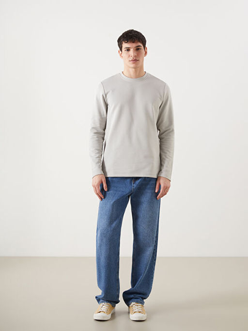 Bisiklet Yaka Uzun Kollu Erkek Sweatshirt