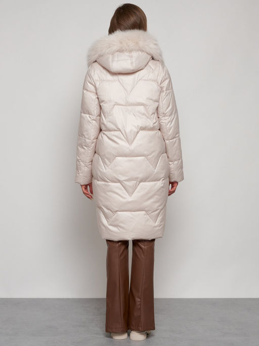 Пальто утепленное с капюшоном зимнее женское бежевого цвета 13305B - Visdeer фото 5