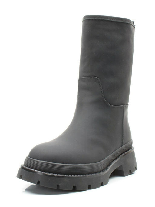 04-C186M BLACK Ботинки зимние женские (натуральная кожа (нубук) натуральный мех)