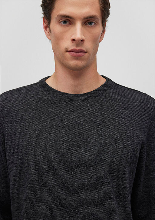 Siyah Bisiklet Yaka Basic Kazak - Mavi фото 5