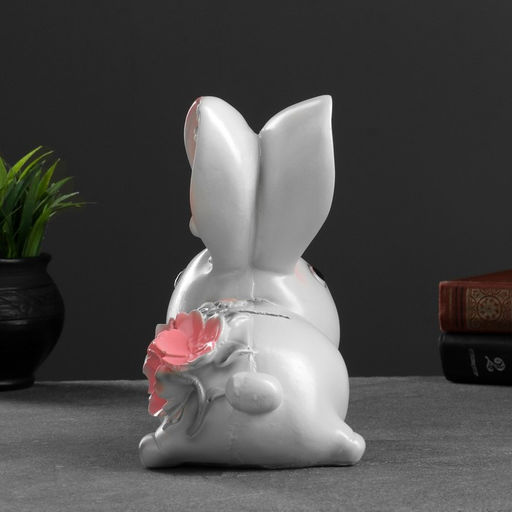 Копилка для денег Зайка с цветами, гипс, серая, 20?20?10 см - Хорошие сувениры фото 7