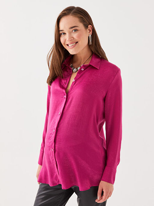 D?z Uzun Kollu Saten Hamile G?mlek