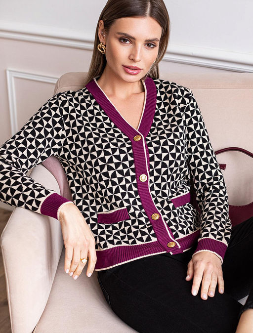 VILATTE / Жакет двуслойной жаккардовой вязки с кашемиром  фото 7