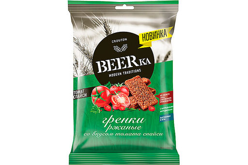 Цена за 5 шт.Beerka, гренки со вкусом томата спайси, 60 г