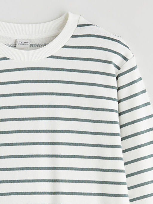 Bisiklet Yaka ?izgili Erkek ?ocuk Sweatshirt