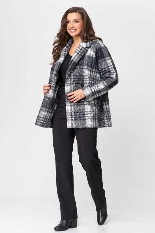Пальто БелЭльСтиль 841 клетка серая  фото 102