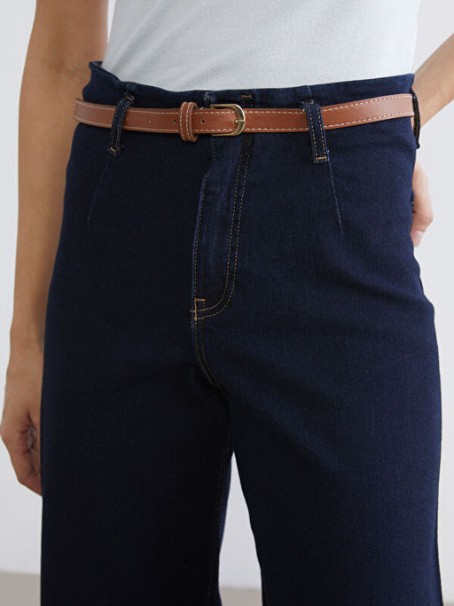 Beli Kemerli Wideleg Kad?n Jean Pantolon