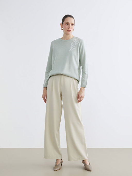 Bisiklet Yaka Ta?l? Kad?n Triko Kazak