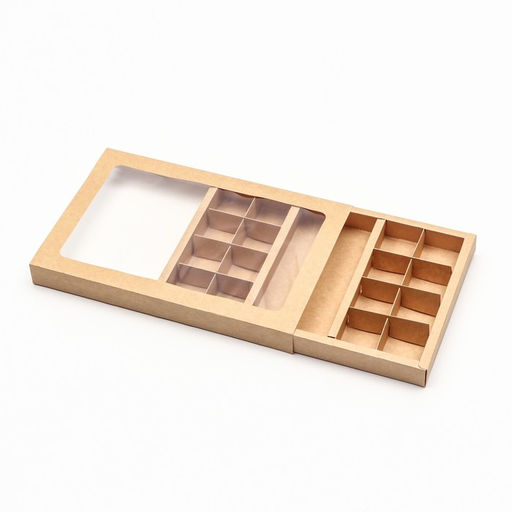 Цена за 3 шт. Коробка для 8 + 8 конфет + шоколад, с окном, крафт 30×19.5×3 см