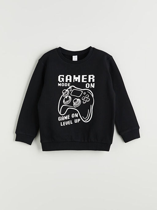 Bisiklet Yaka Bask?l? Erkek ?ocuk Sweatshirt