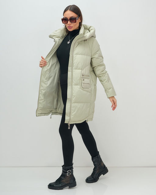 Куртка зимняя женская с капюшоном модная салатового цвета 3193Sl - Visdeer фото 17