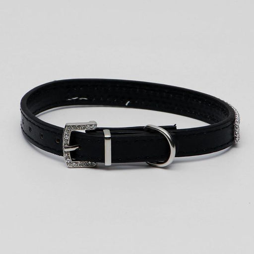 Ошейник со стразами в 4 ряда и стразы на пряжке, 38 х 1,5 см, ОШ 26-33, чёрный - Пижон фото 2