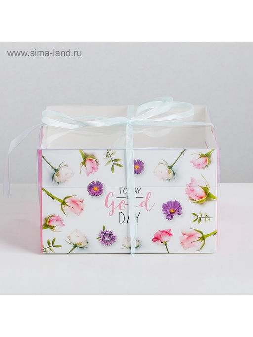 Цена за 5 шт. Коробка для капкейков, кондитерская упаковка, 4 ячейки «Today is a good day», 16 х 16 х 10 см