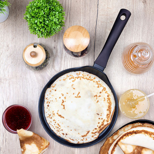 Сковорода блинная с антипригарным покрытием д24см "Аспайр", h1,7см, s3мм, дно д22,4см, s3,3мм, кованый алюминий, бакелитовая ручка с покрытием "soft-touch", темно-фиолетовый, "TalleR" (Китай) Подходит для всех видов плит, включая индукционную.