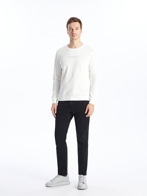 Bisiklet Yaka Uzun Kollu Bask?l? Erkek Sweatshirt