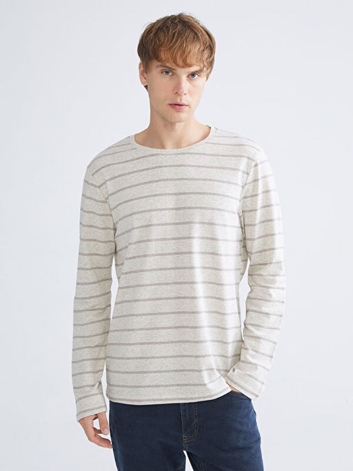 Bisiklet Yaka Uzun Kollu ?izgili Erkek Ti??rt