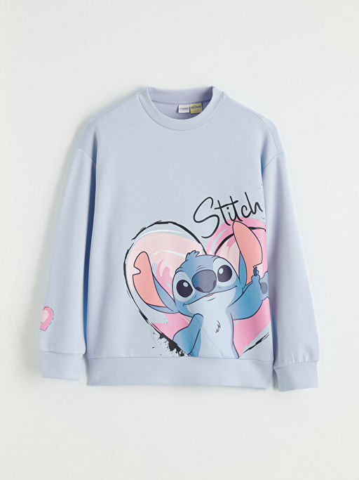 Bisiklet Yaka Stitch Bask?l? K?z ?ocuk Sweatshirt ve E?ofman Alt?