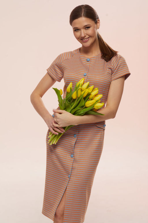 Платье Lars Style 754 оранжево-голубая лапка