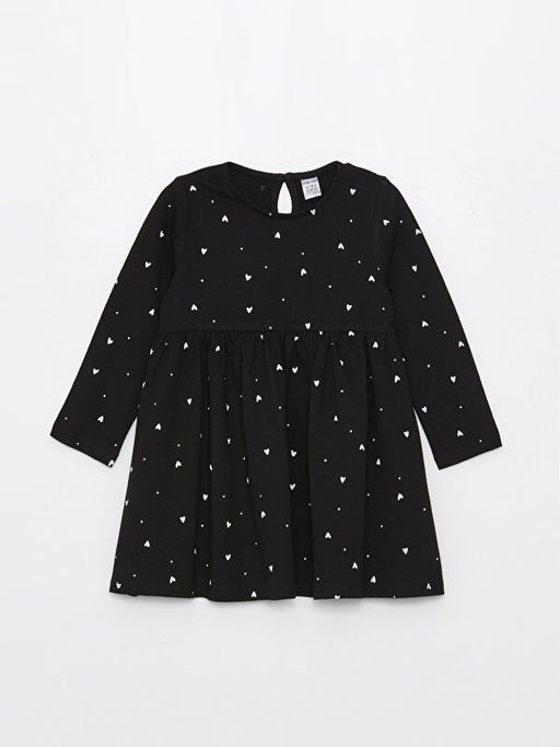 Bisiklet Yaka Uzun Kollu Desenli K?z Bebek Elbise