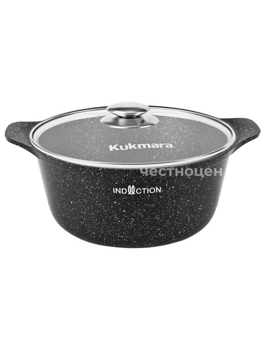 Кастрюля 4л со стекл. крышкой АП (темный мрамор) линия Marble Induction кмти43а - Kukmara фото 5