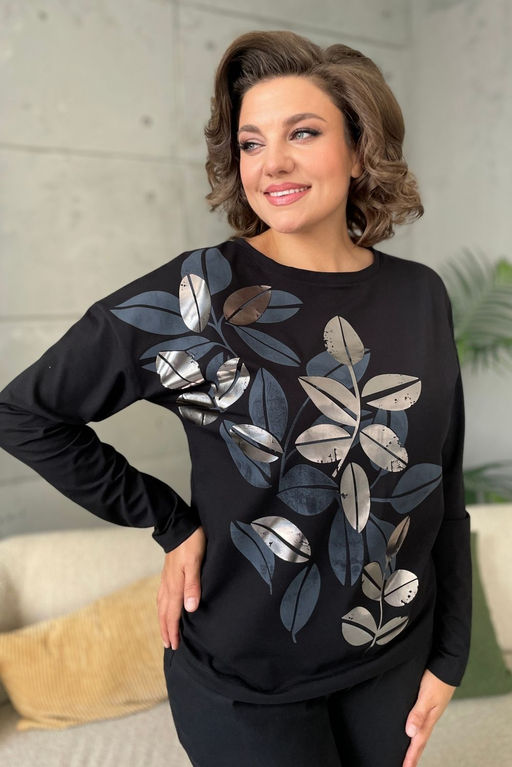 Джемпер Rumoda 2145/1 черный+серебро/длинный рукав