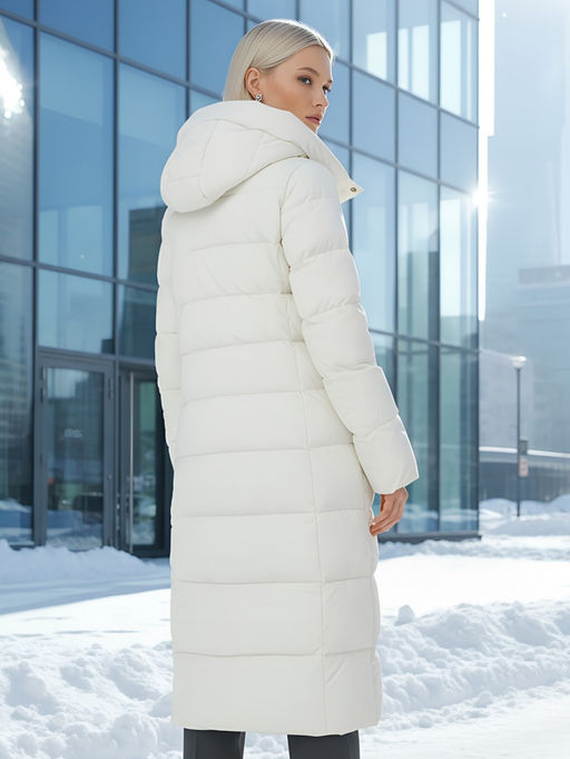 Пальто утепленное стеганное зимнее с капюшоном женское бежевого цвета 9610B - Mtforce фото 20
