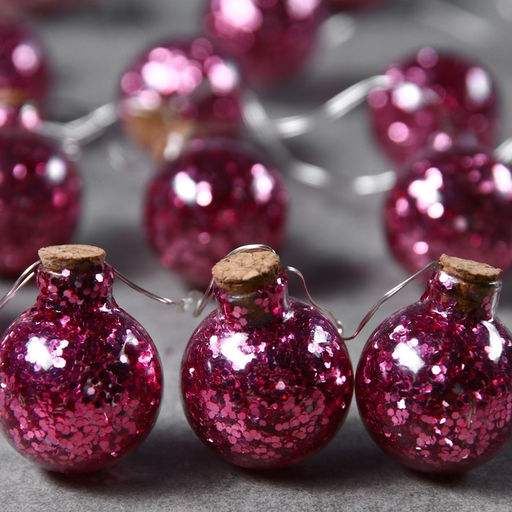 Гирлянда Нить 1.6 м с насадками Шарики с розовым конфетти, IP20, серебристая нить, 15 LED, от батареек АА?2, свечение тёплое белое - Luazon lighting фото 2