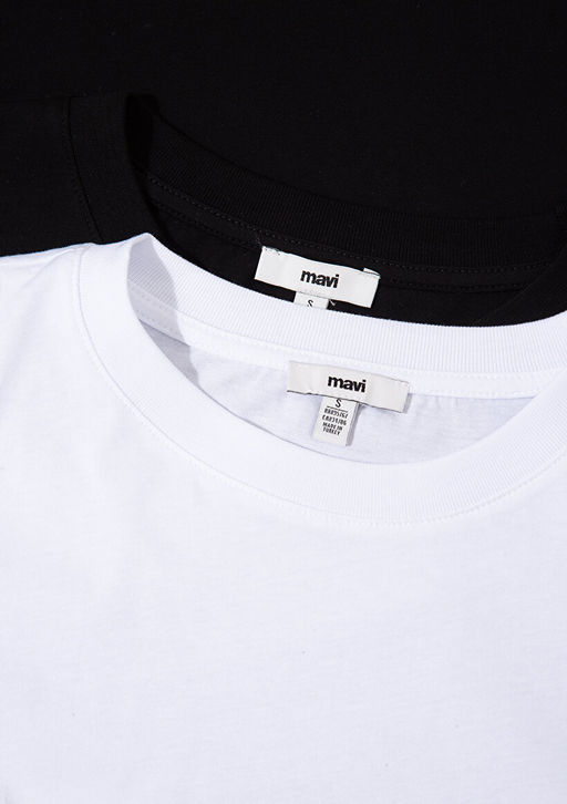 2li Kad?n Basic Tisort - Mavi фото 10