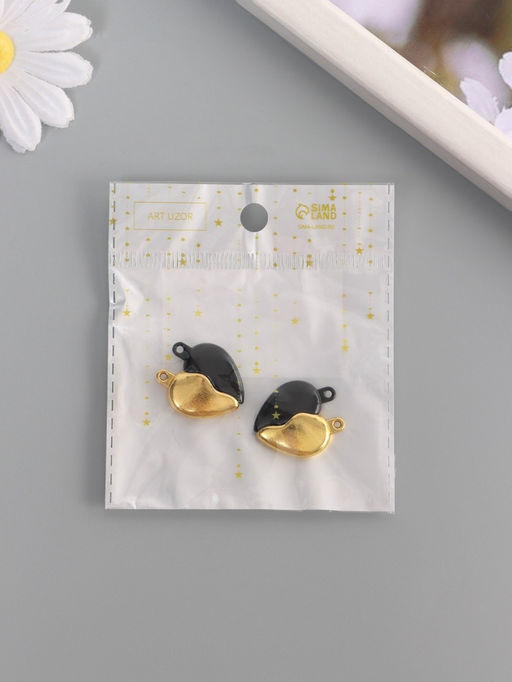 Цена за 2 шт. Замок магнитный металл «Вторая половинка, сердце», набор 2 шт., чёрно-золотой, 2.6×2.2 см