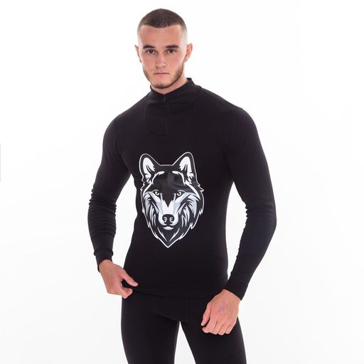 Термобельё мужское НАЧЁС (фуфайка, кальсоны) принт волк, цвет чёрный, размер 56