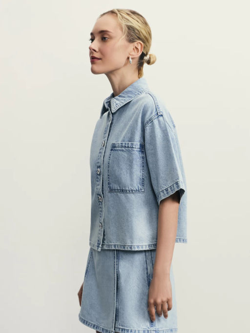 Джинсовая рубашка с коротким рукавом / Zarina фото 11