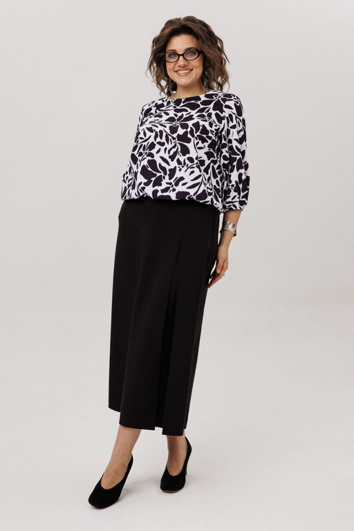 Блуза ANELLI 1779 черно-белые цветы  фото 6