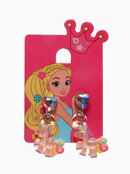 Серьги клипсы детские «Выбражулька. Единорог с сердцем и кристалл», разноцветные