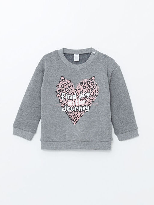 Bisiklet Yaka Uzun Kollu Bask?l? K?z Bebek Sweatshirt ve E?ofman Alt 2li Tak?m