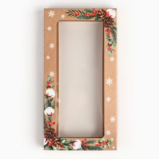 Цена за 5 шт. Коробка для шоколада новогодняя «Еловые веточки», с окном, 9×1.5×18 см