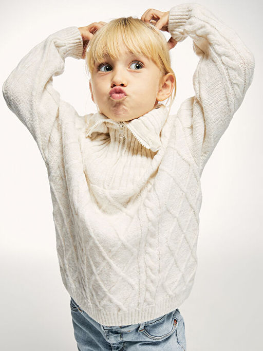 Polo Yaka Kendinden Desenli Uzun Kollu K?z ?ocuk Triko Kazak - Waikiki фото 2