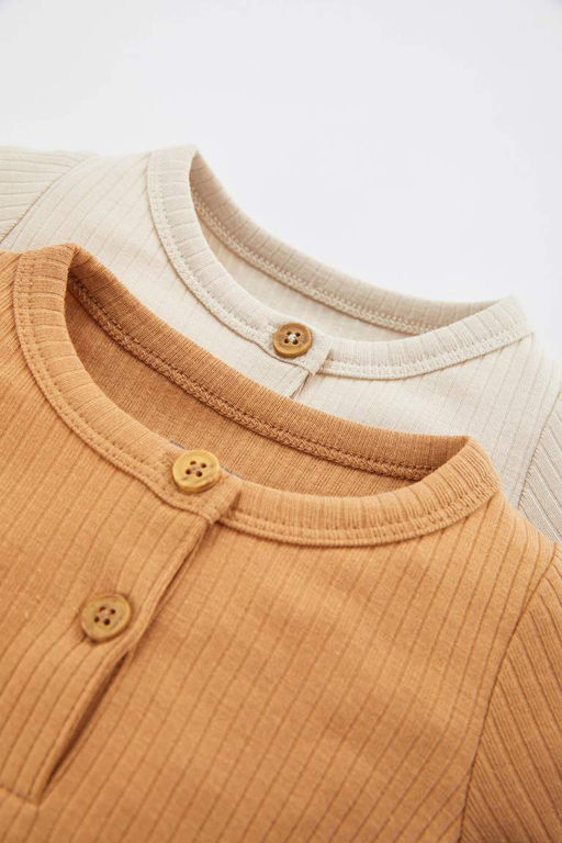 Майка в рубчик с воротником для новорожденных мальчиков, состоящая из двух частей, с длинными рукавами, на защелках - Defacto фото 3