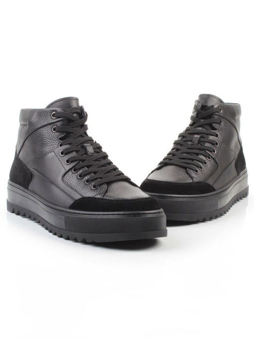 05-B203B-1M-A BLACK Ботинки зимние мужские (натуральная кожа, натуральный мех)