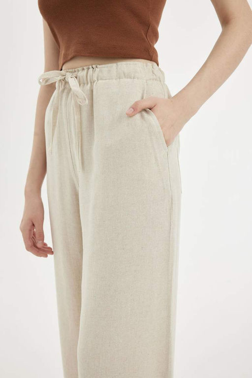 Широкие брюки с тремя карманами, нормальной талией, стандартной длины, брюки из смесового льна - Defacto фото 5