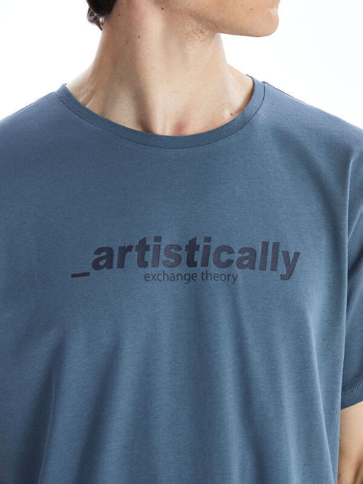 Bisiklet Yaka K?sa Kollu Bask?l? Penye Erkek Ti??rt