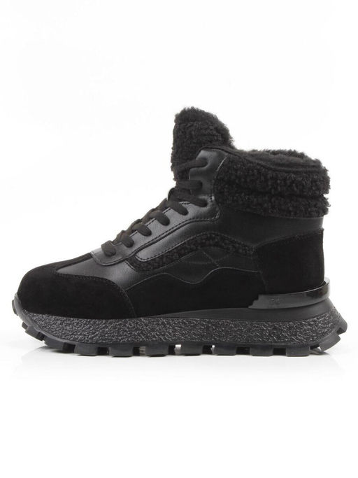 04-WG042-1M BLACK Кроссовки зимние женские (натуральная кожа, натуральная замша, 100% шерсть)