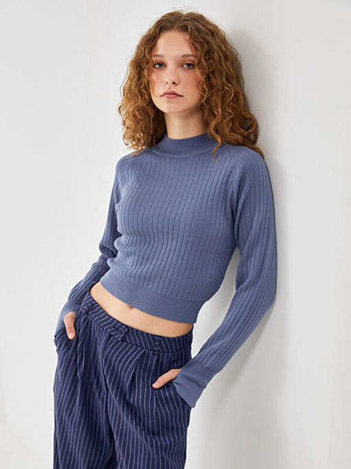 Yar?m Bal?k?? Yaka Dokulu Kad?n Triko Kazak