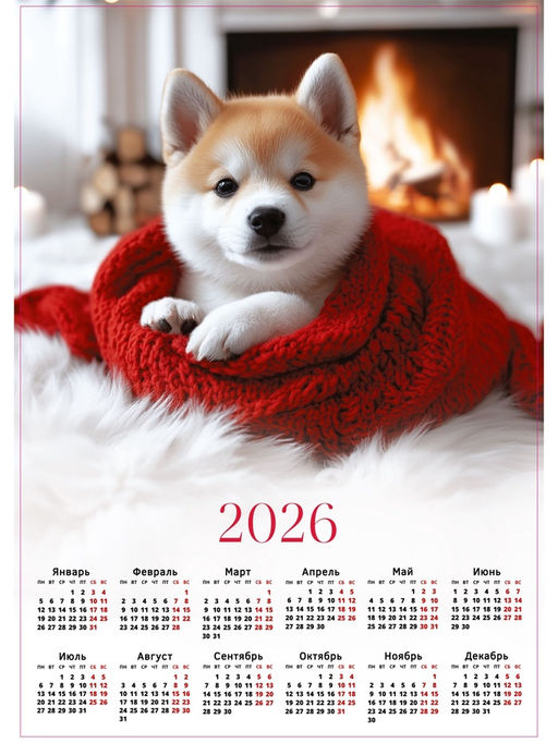 Цена за 20 шт. Календарь 2026 настенный «Щенок», А2