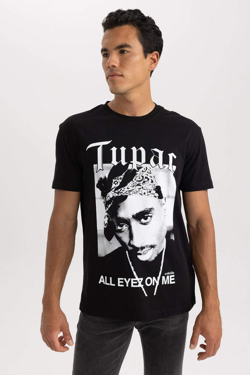 Футболка стандартного кроя с круглым вырезом и короткими рукавами Tupac Shakur - Defacto фото 4